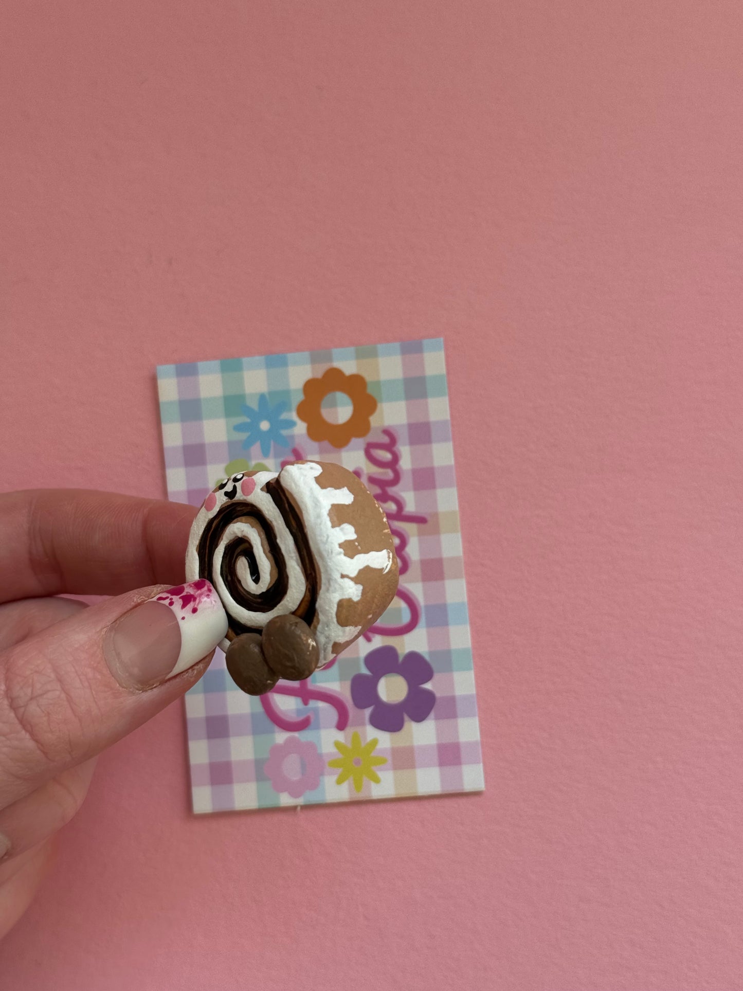 Cinnamon Roll Bun Magnet Hand Painted Clay