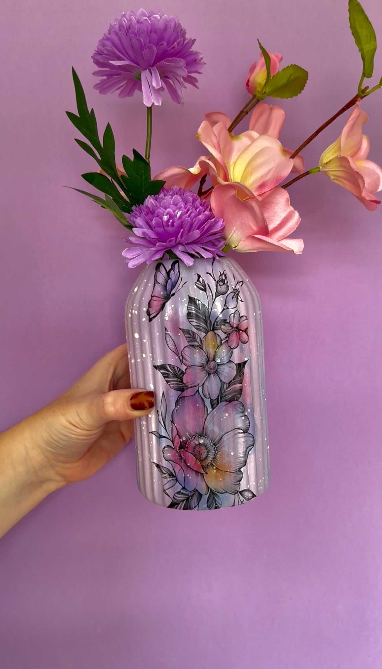 Lilac Butterfly Flower Ceramic Vase