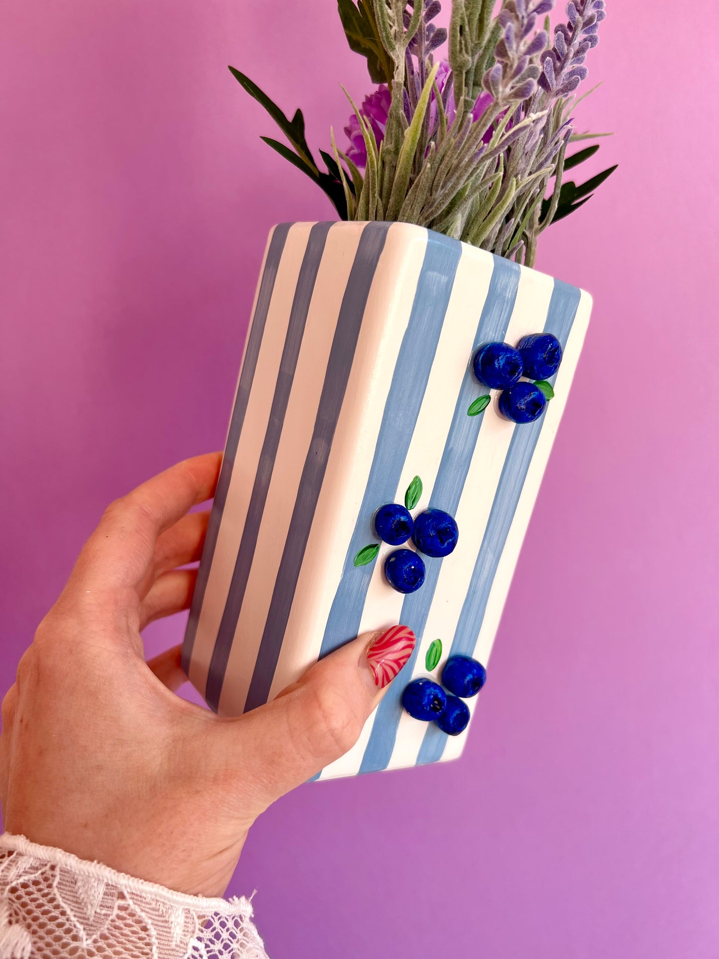 Blueberry Stripe Ceramic Vase