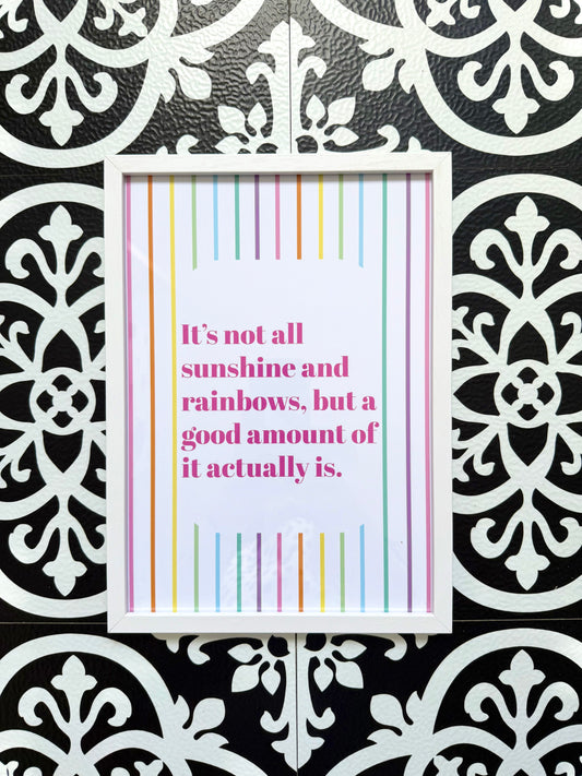 Sunshine & Rainbows Stripe Print Positivity Wall Art A4 Unframed