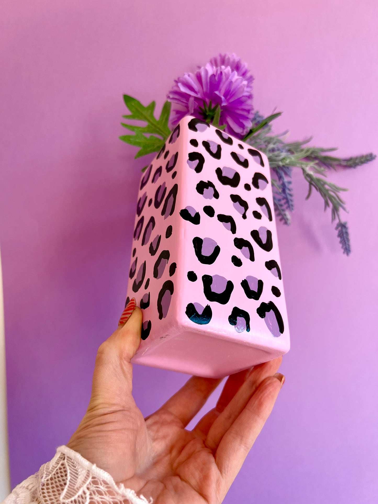 Pink & Lilac Leopard Print Ceramic Vase