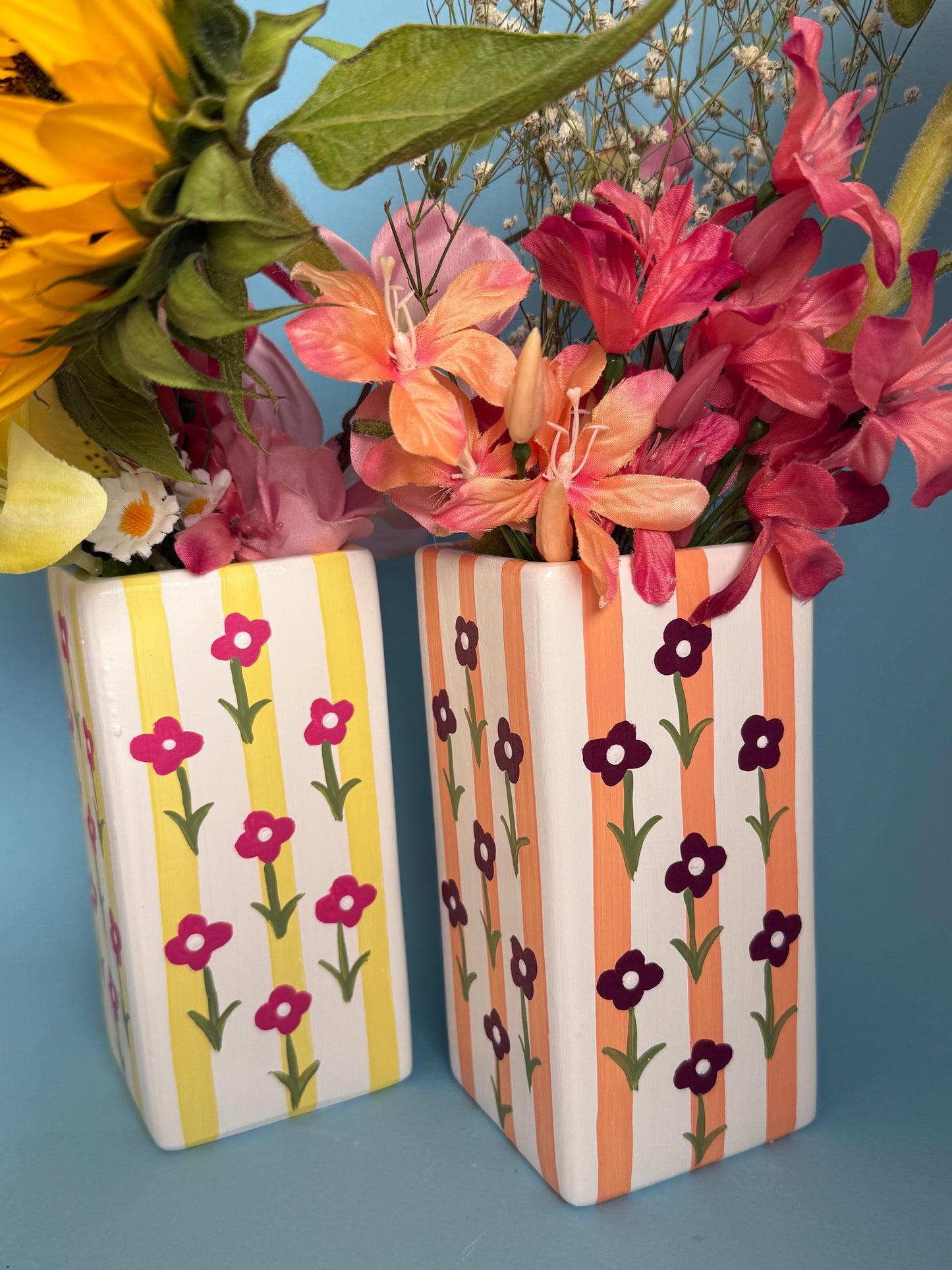 Peach & Purple Ditsy Flower Ceramic Vase