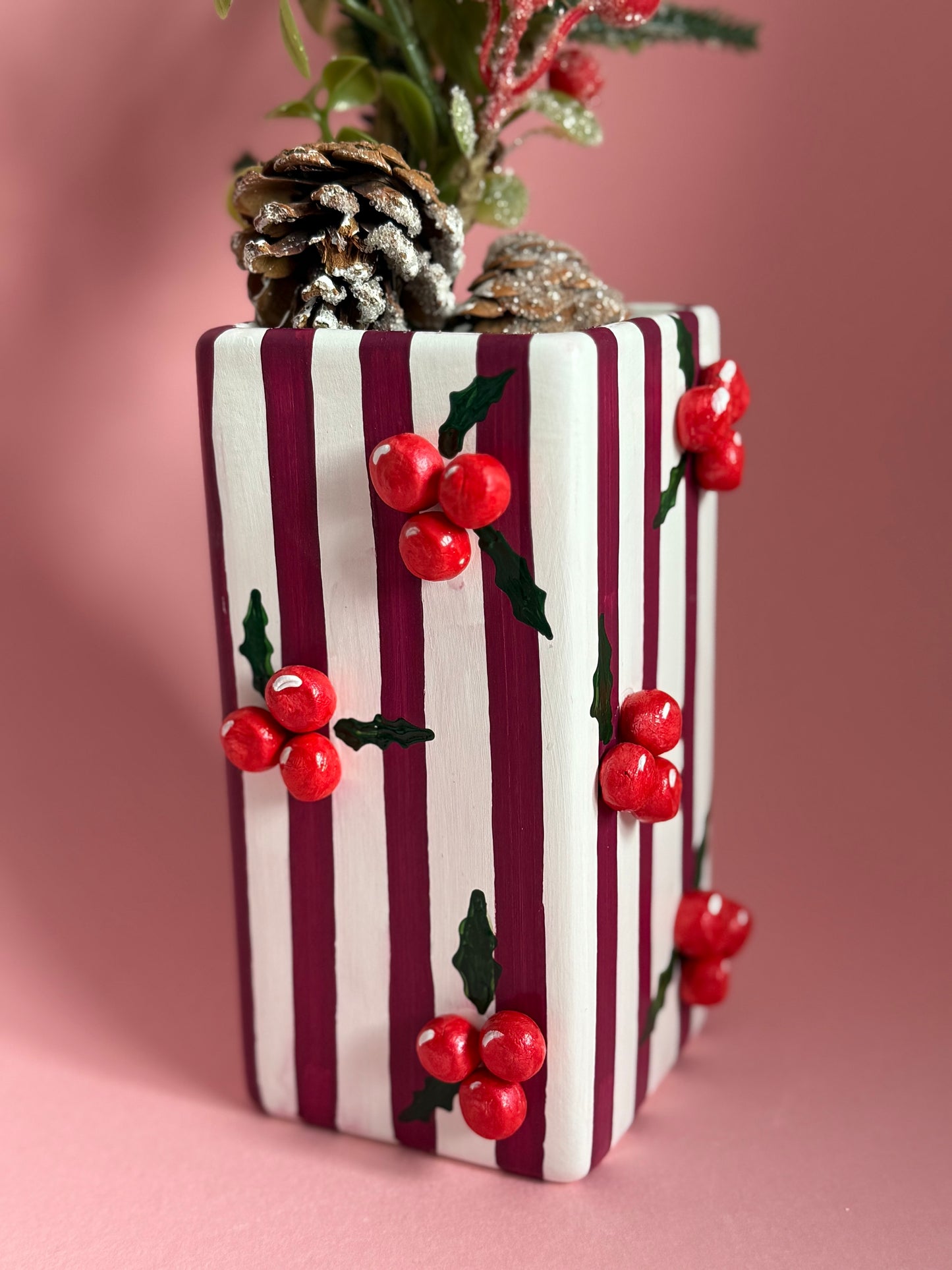 Holly Berries Ceramic Vase