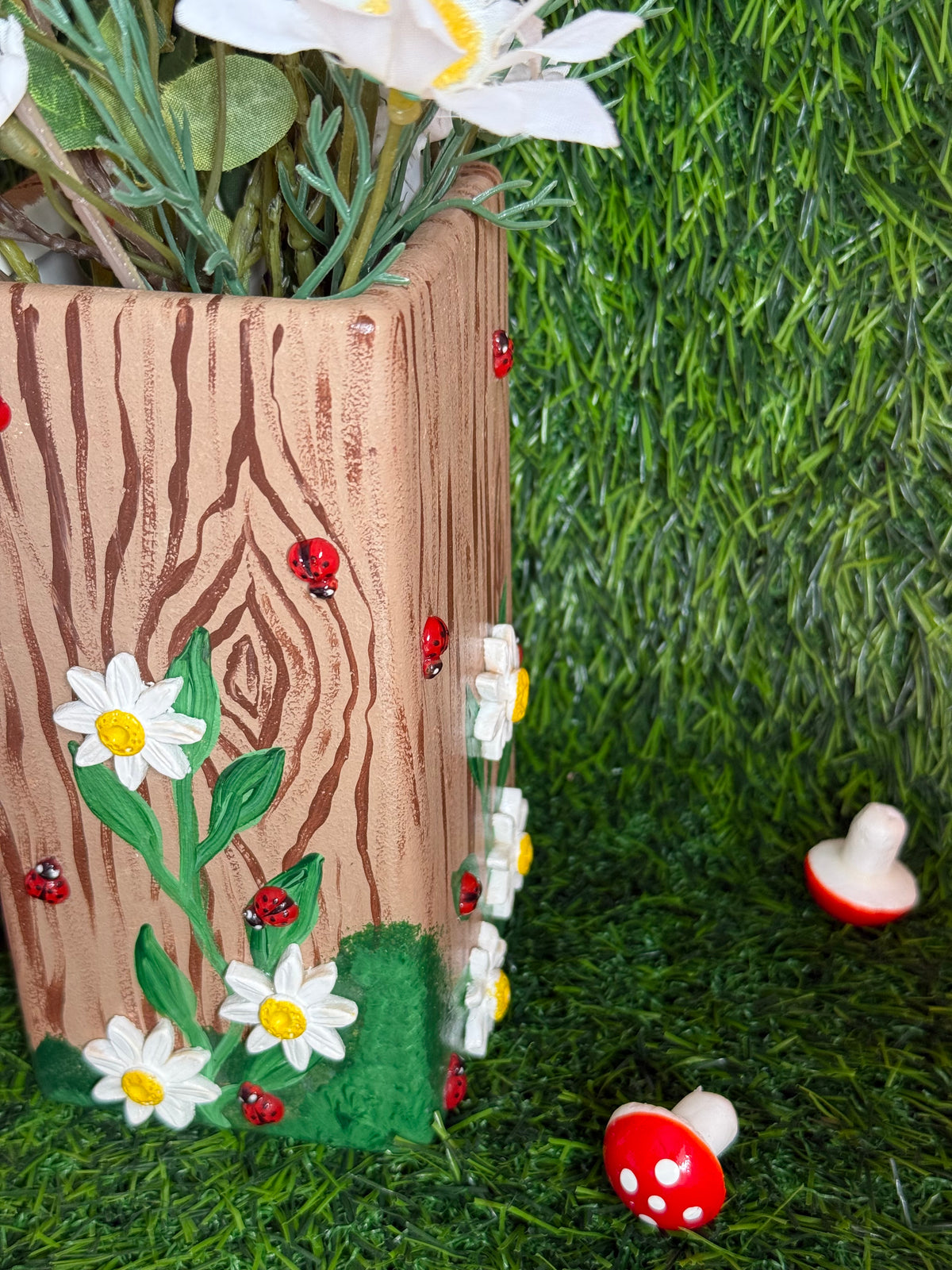 Woodland Daisy Ladybird Ceramic Vase Handmade