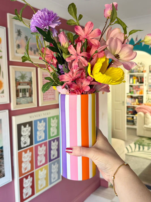 Seconds sale Rainbow Stripe Tall Ceramic Vase