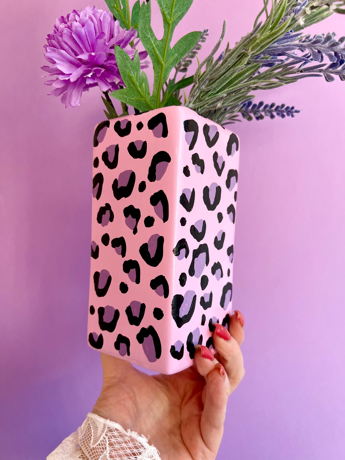 Pink & Lilac Leopard Print Ceramic Vase