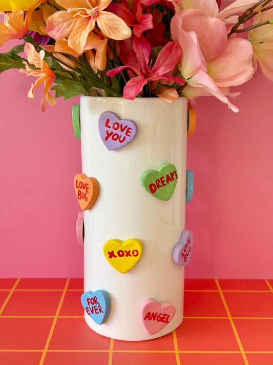 Candy Hearts Tall Ceramic Vase