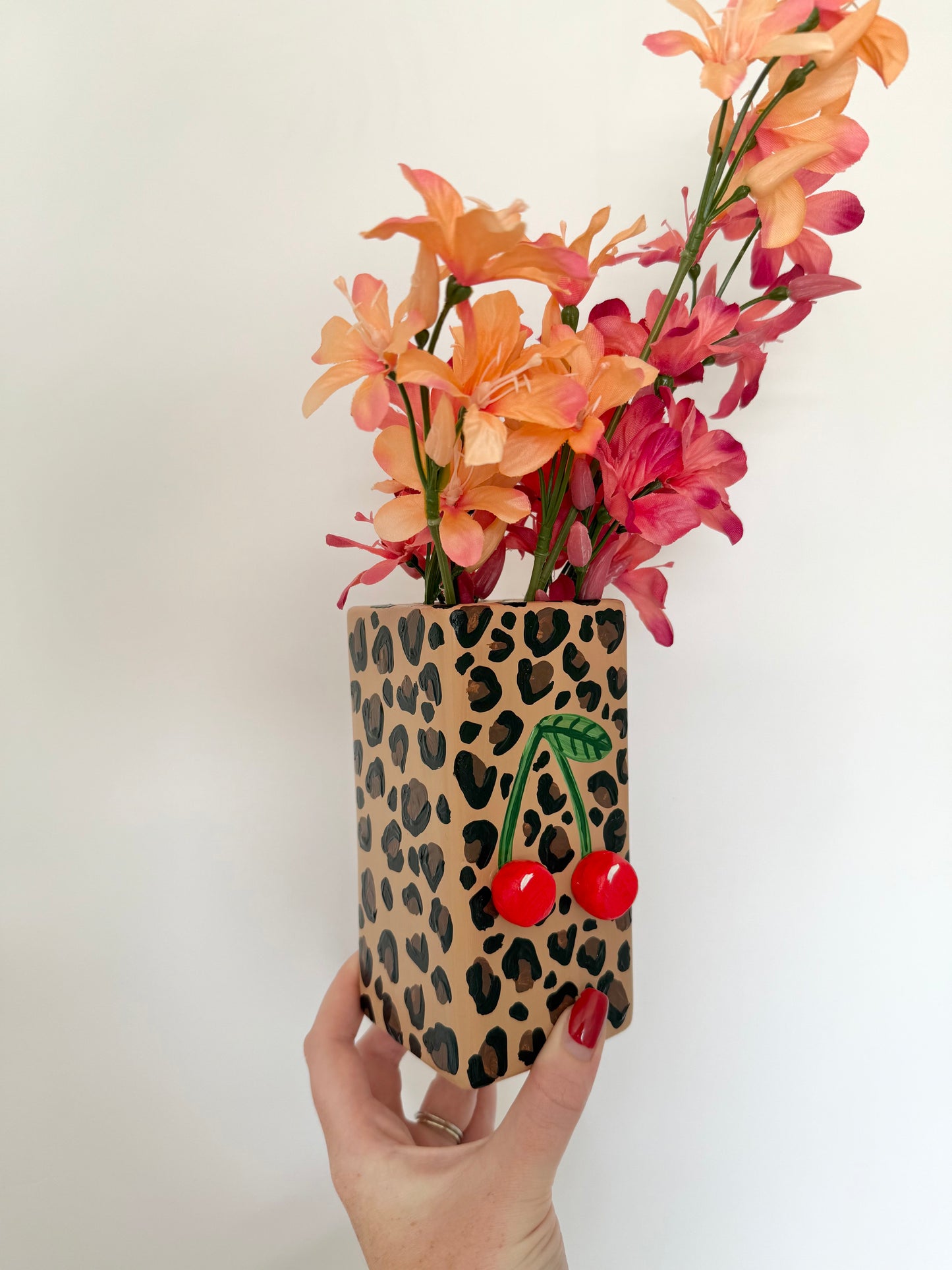 Cherry Leopard Print Vase