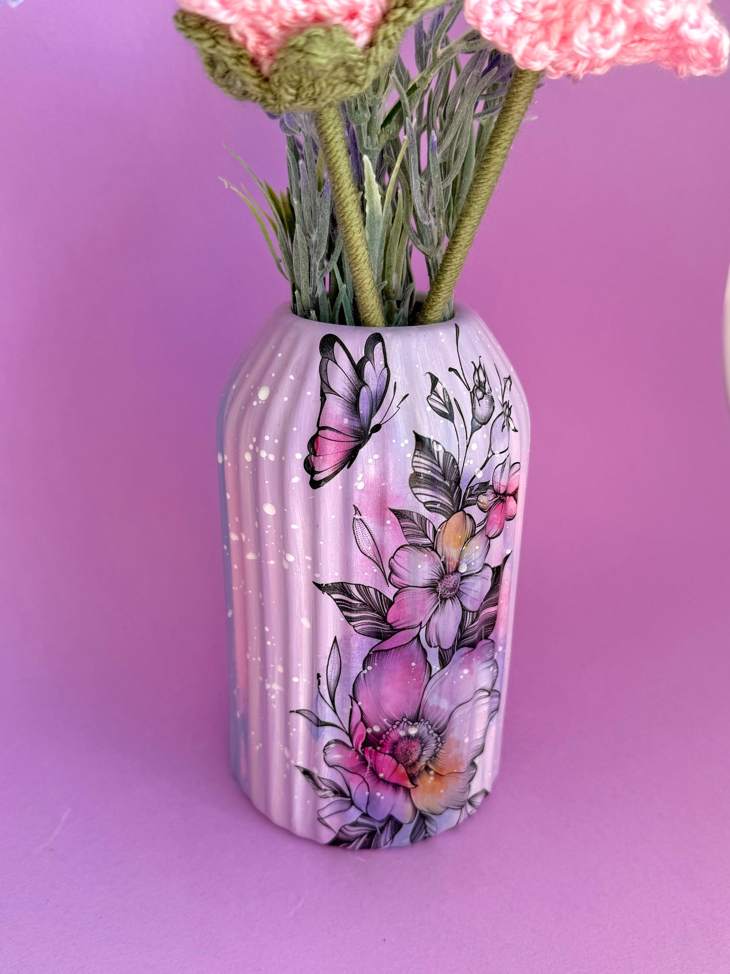 Lilac Butterfly Flower Ceramic Vase