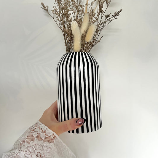 Stripe Vase Ceramic Black & White Quirky Colourful Home Decor