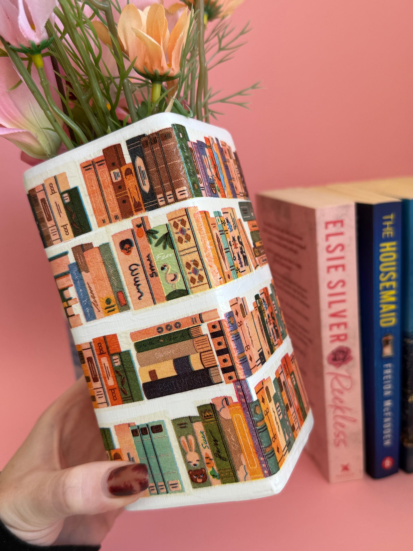 Cosy Library Books Ceramic Vase Decoupage