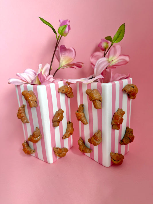 Pink Stripe Croissant Ceramic Vase