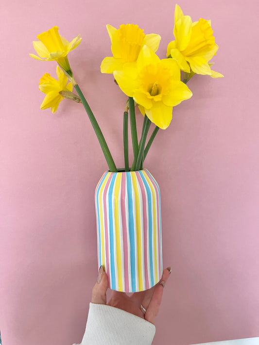 Marshmallow Stripe Vase Ceramic Blue Pink Yellow Quirky Colourful Home Decor