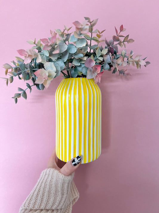 Lemon Top Stripe Vase Ceramic Yellow Quirky Colourful Home Decor