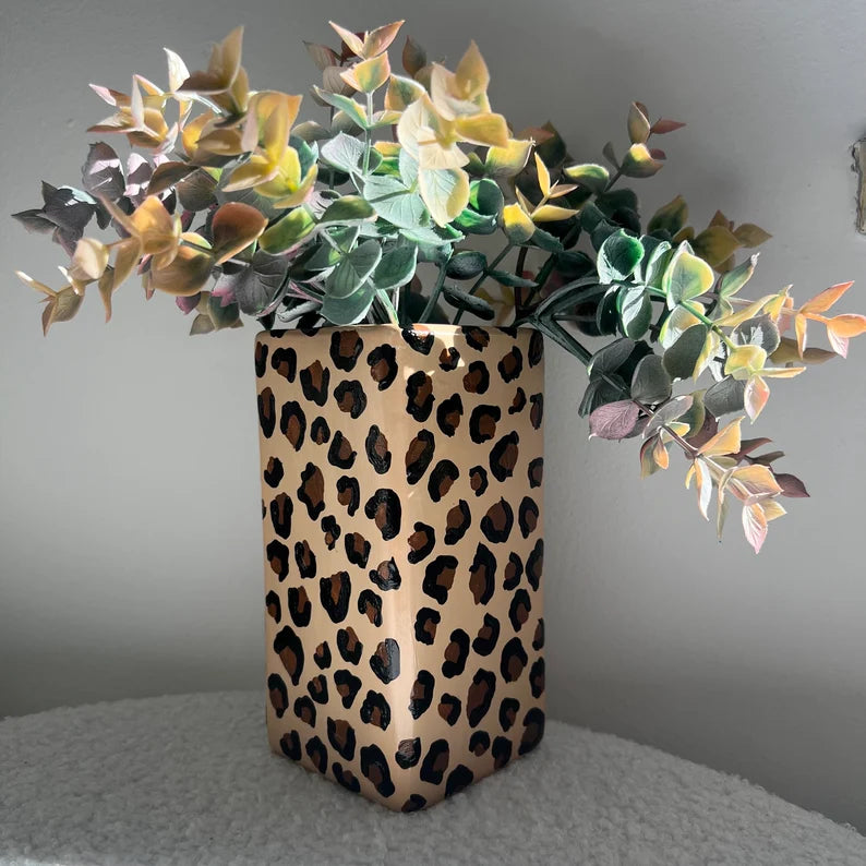 Hand Painted Leopard Print Ceramic Vase