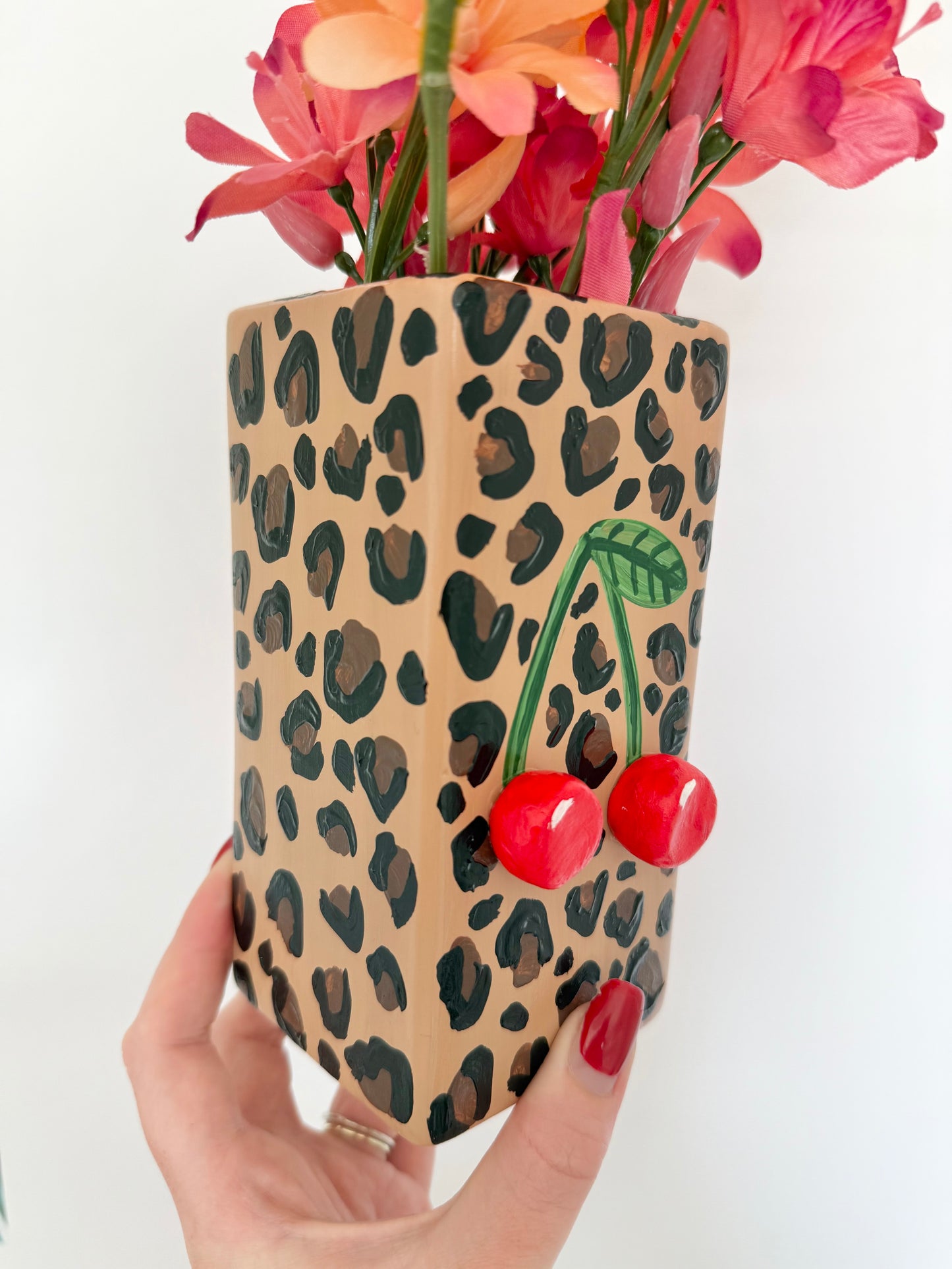 Cherry Leopard Print Vase