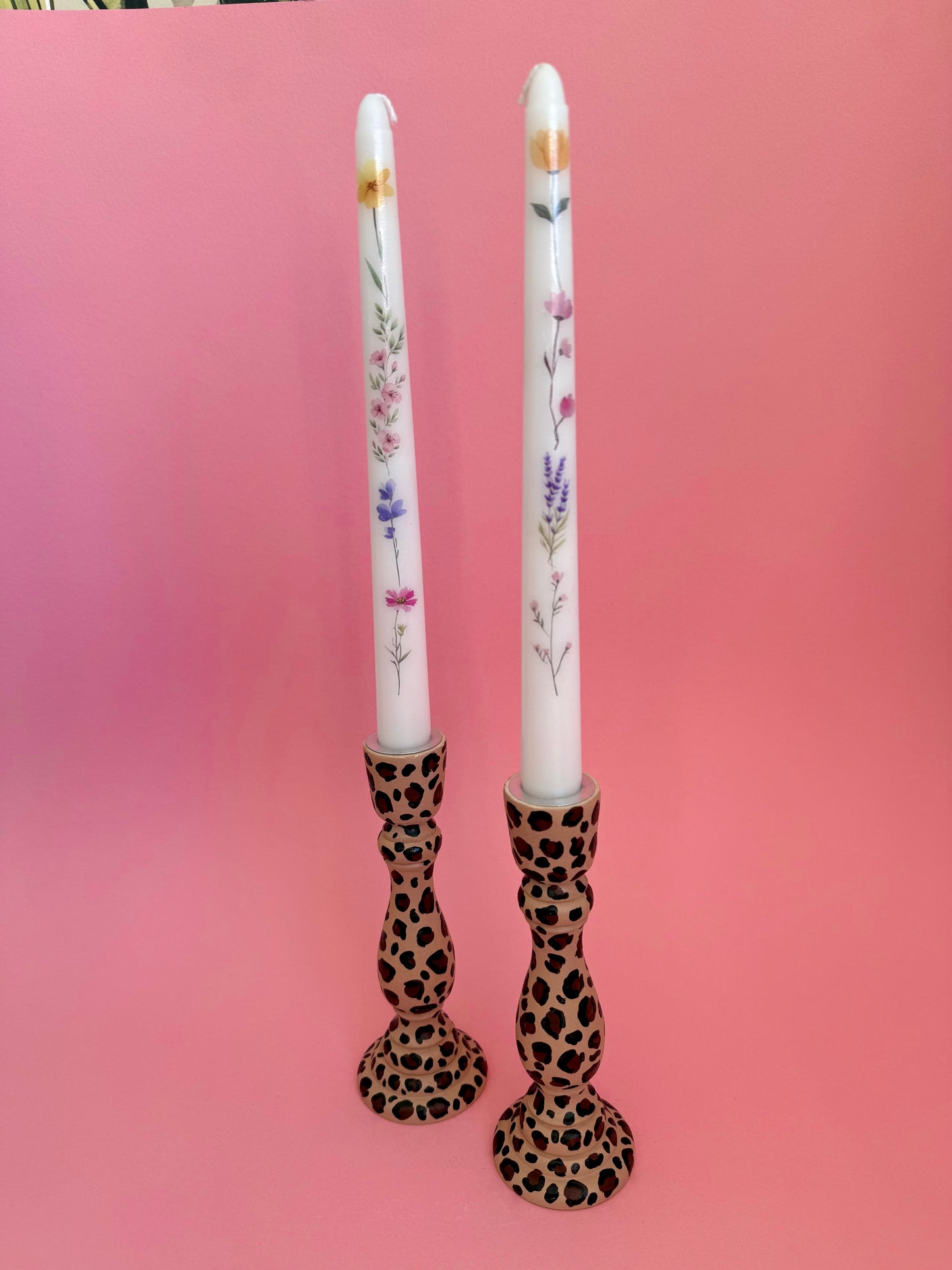 Leopard Print Candlestick Holder Hand Painted
