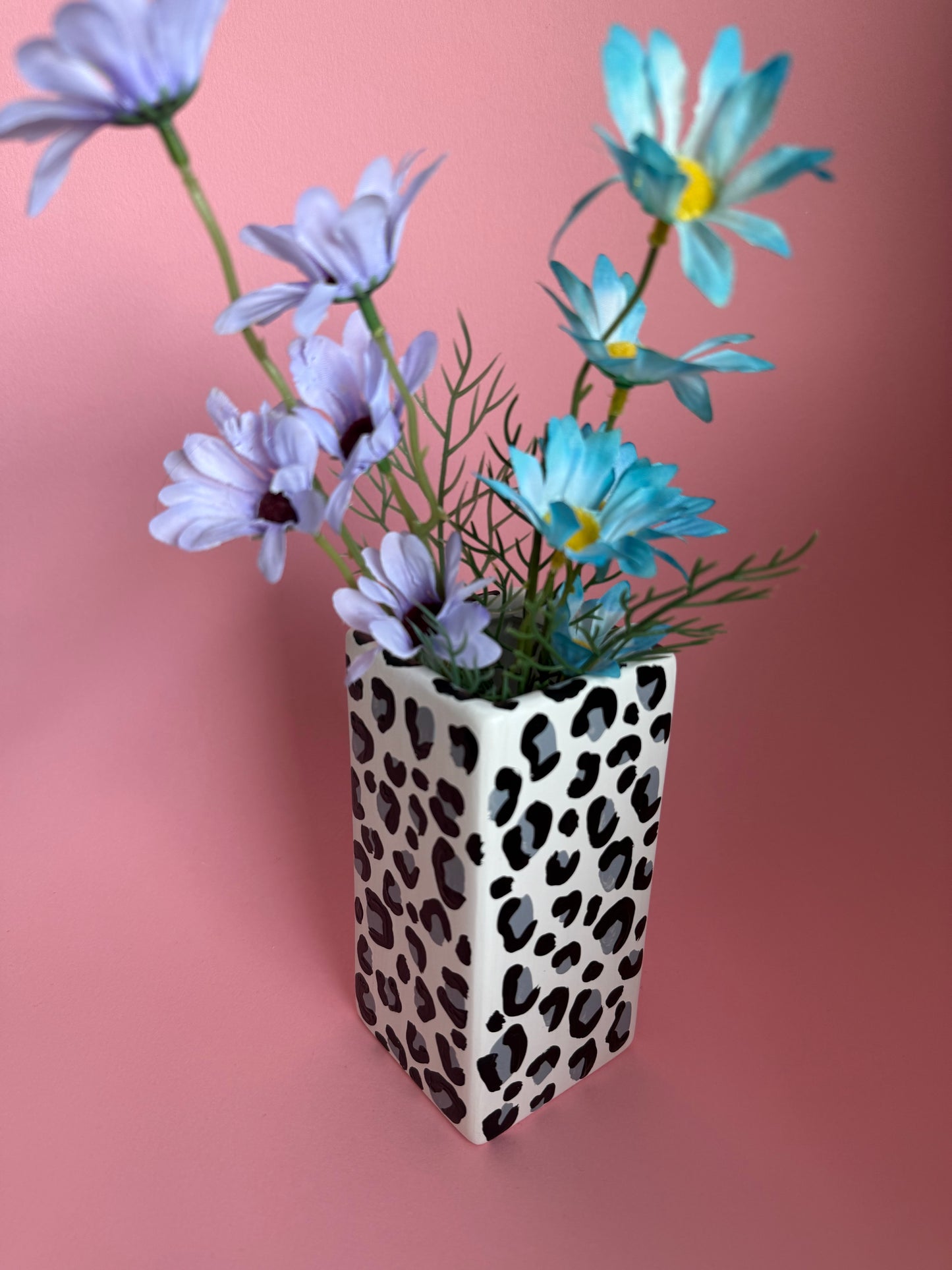 Snow Leopard Print Ceramic Vase Grey White