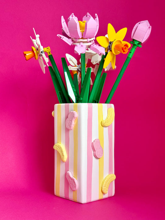 Banana & Shrimp Stripe Ceramic Vase