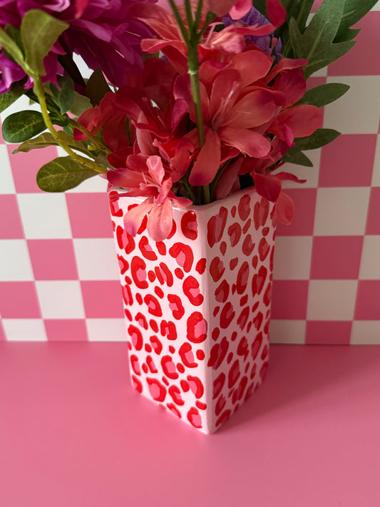 Pink & Red Leopard Print Vase