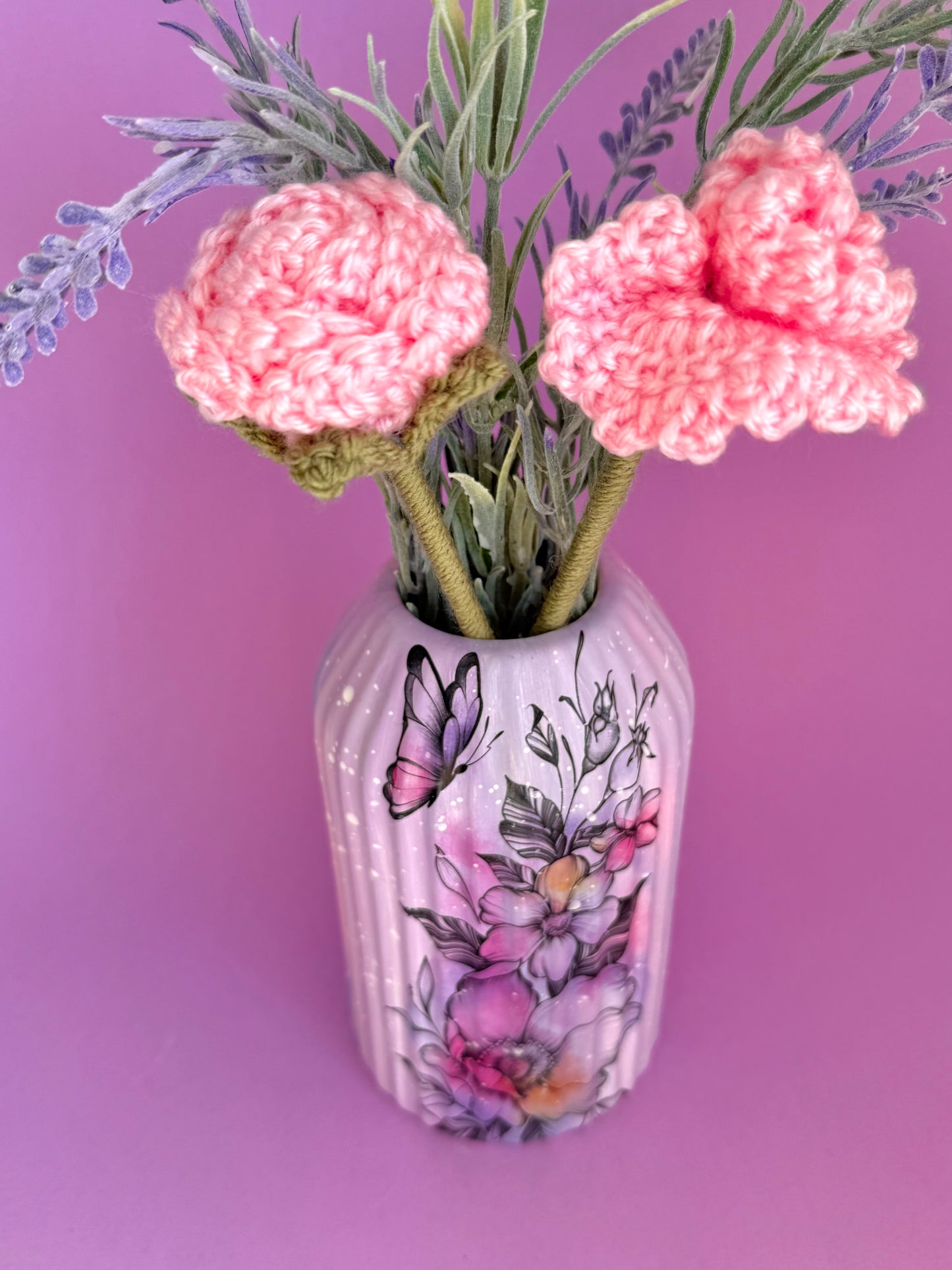 Lilac Butterfly Flower Ceramic Vase