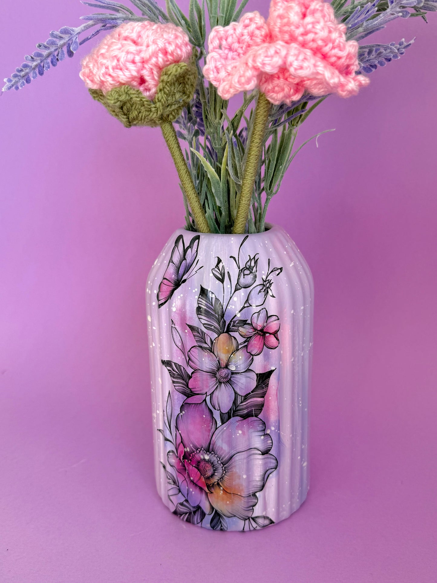 Lilac Butterfly Flower Ceramic Vase