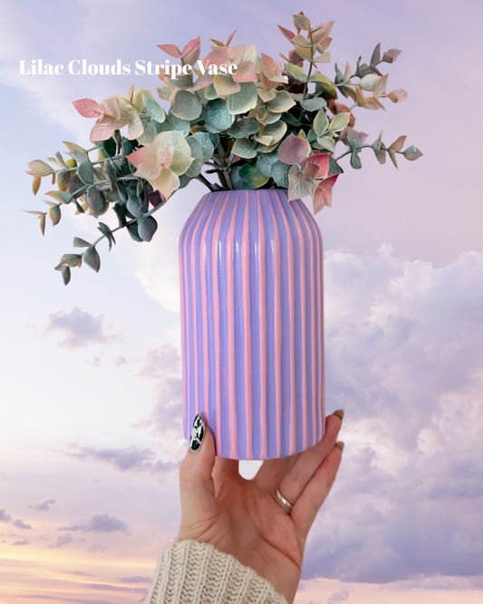 Stripe Vase Ceramic Lilac Pink Quirky Colourful Home Decor
