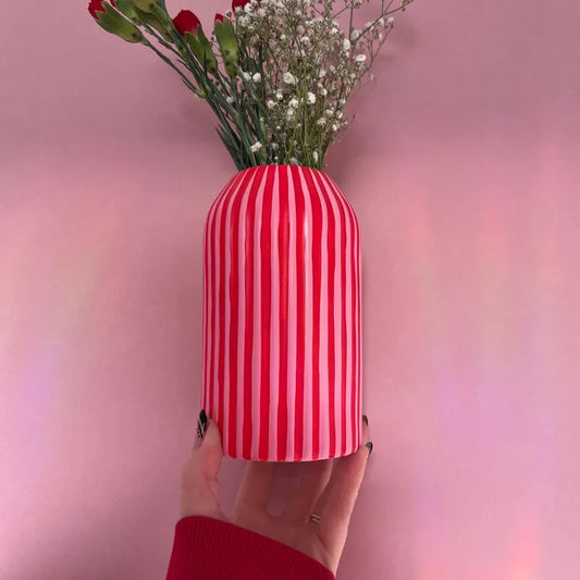 Stripe Vase Ceramic Pink & Red Quirky Colourful Home Decor