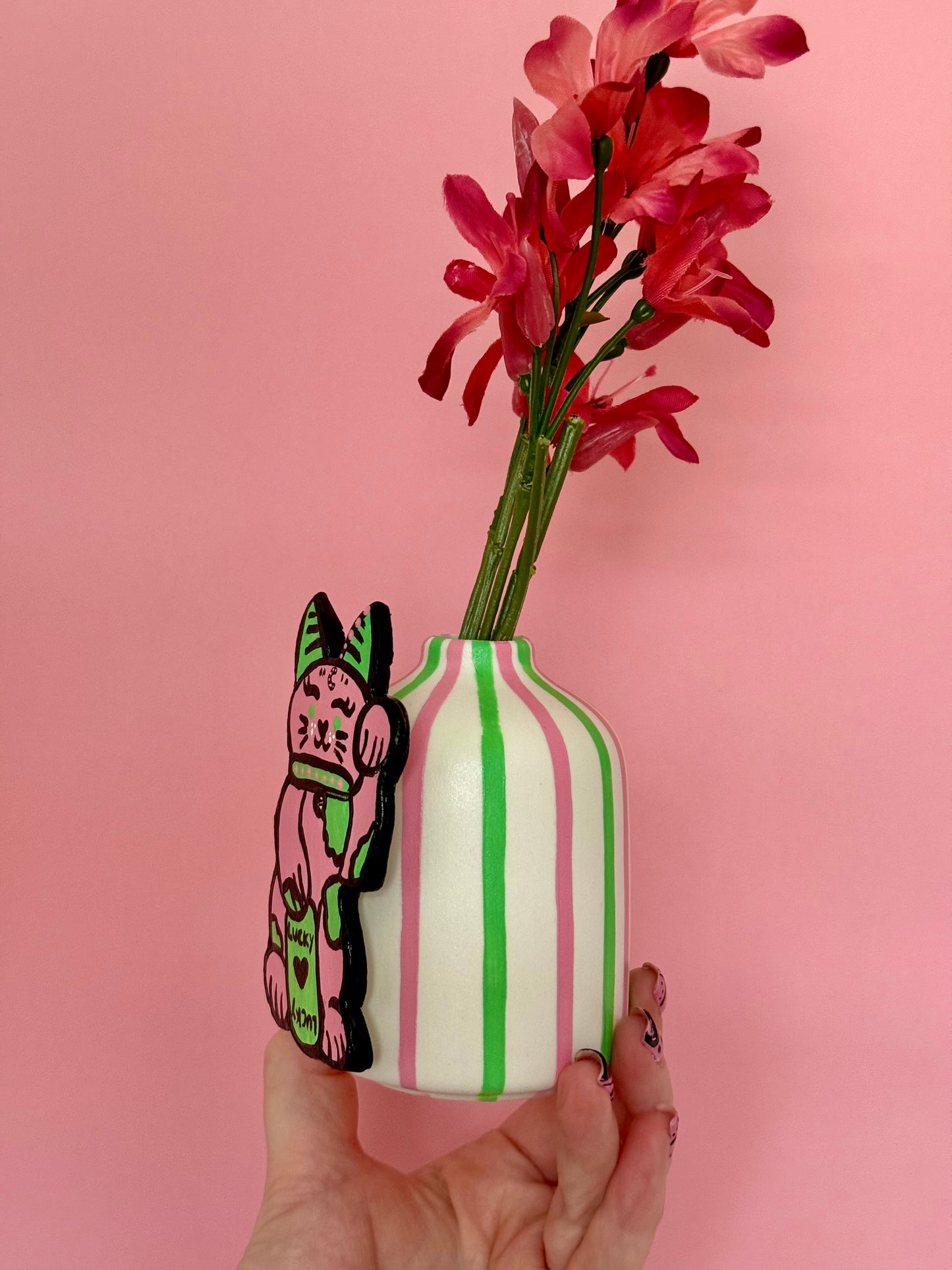 Lucky Cat Ceramic Bud Vase Maneki Neko