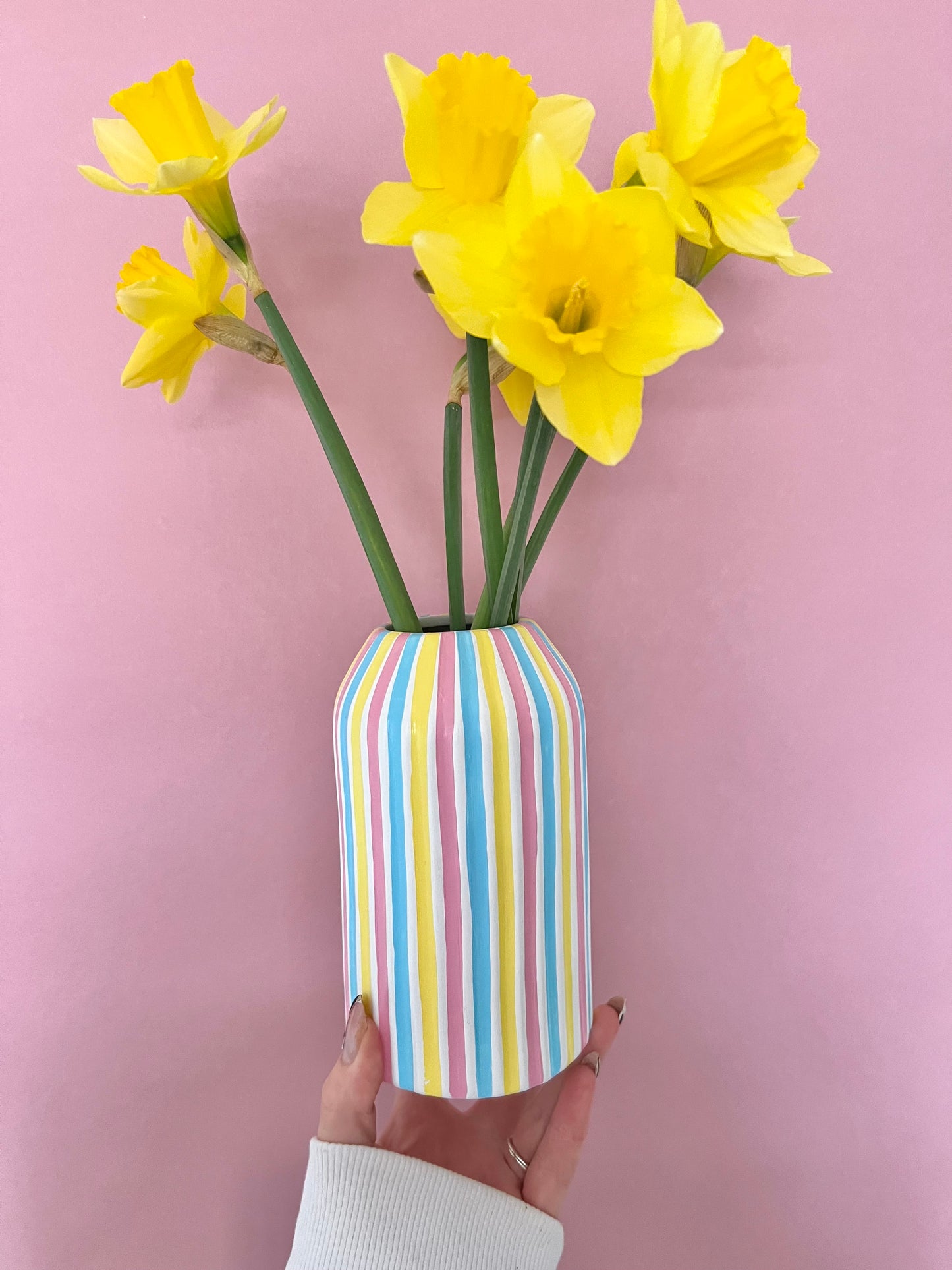 Marshmallow Stripe Vase Ceramic Blue Pink Yellow Quirky Colourful Home Decor