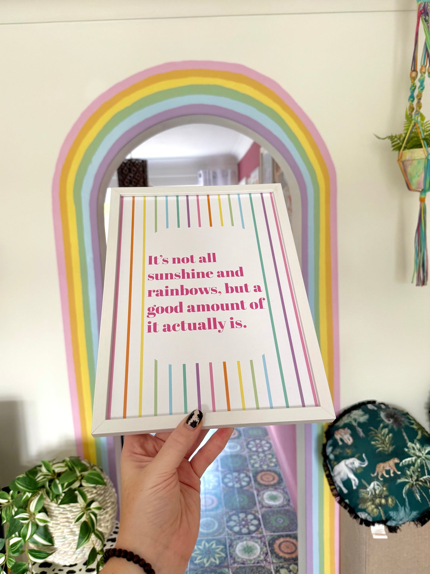 Sunshine & Rainbows Stripe Print Positivity Wall Art A4 Unframed