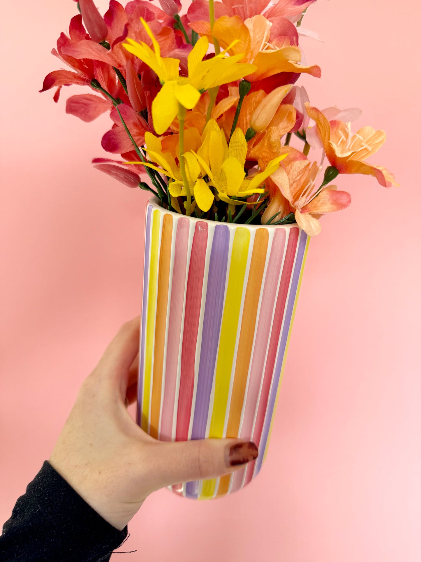 Sunset Stripe Ceramic Vase Hand Painted