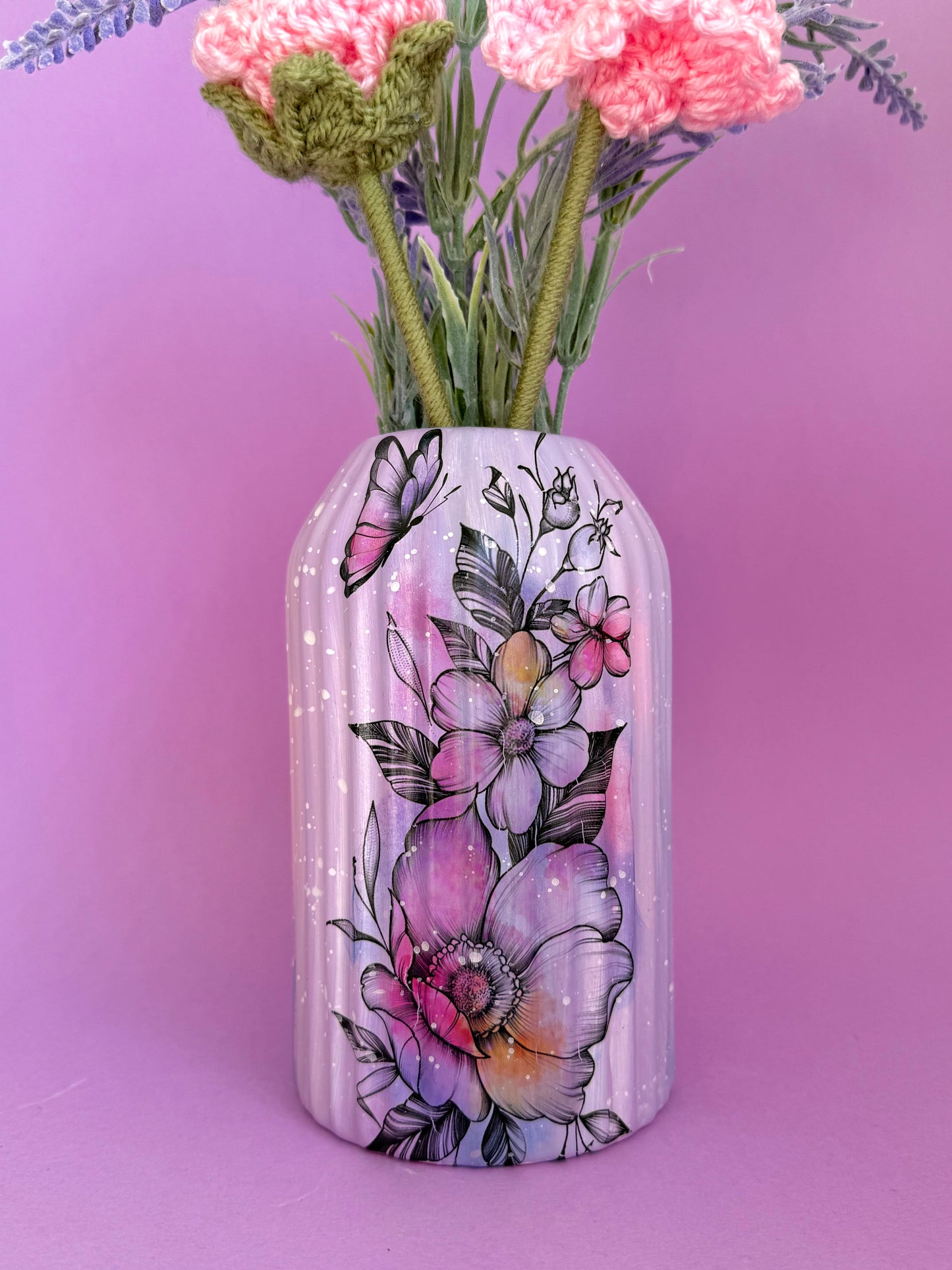 Lilac Butterfly Flower Ceramic Vase