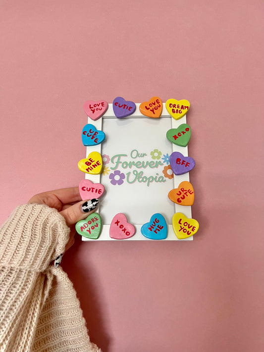 Candy Hearts Photo Frame Colourful Quirky Gift Home Decor Best Friend