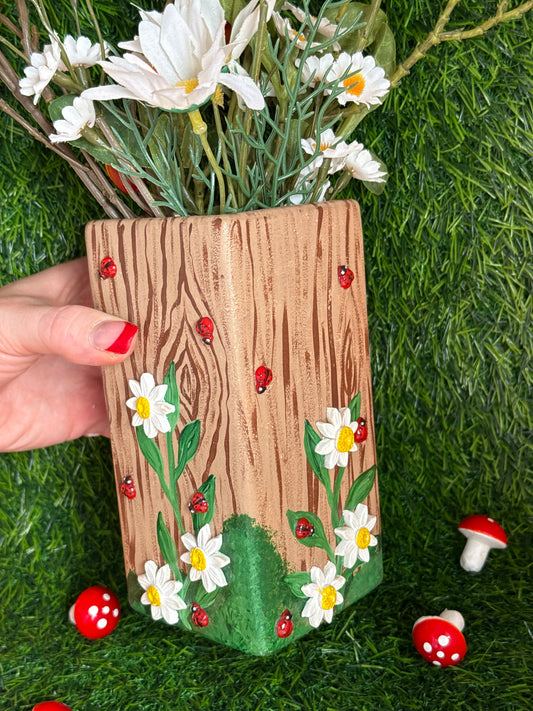 Woodland Daisy Ladybird Ceramic Vase Handmade