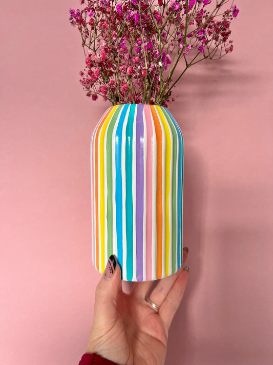 Colourful Stripe Vase Ceramic Rainbow Quirky Colourful Home Decor