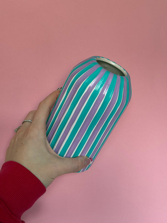 Seconds sale lilac and teal stripe vase