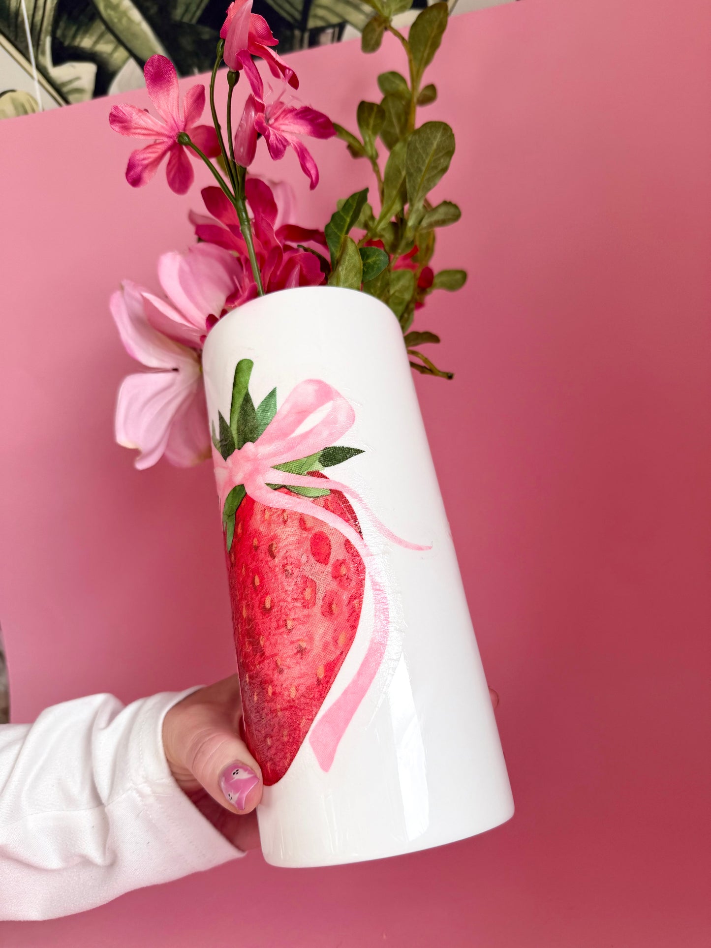 Strawberry Tall Ceramic Vase Decoupage