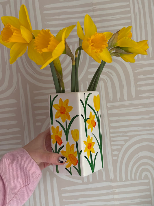 Daffodil Ceramic Vase Hand Painted
