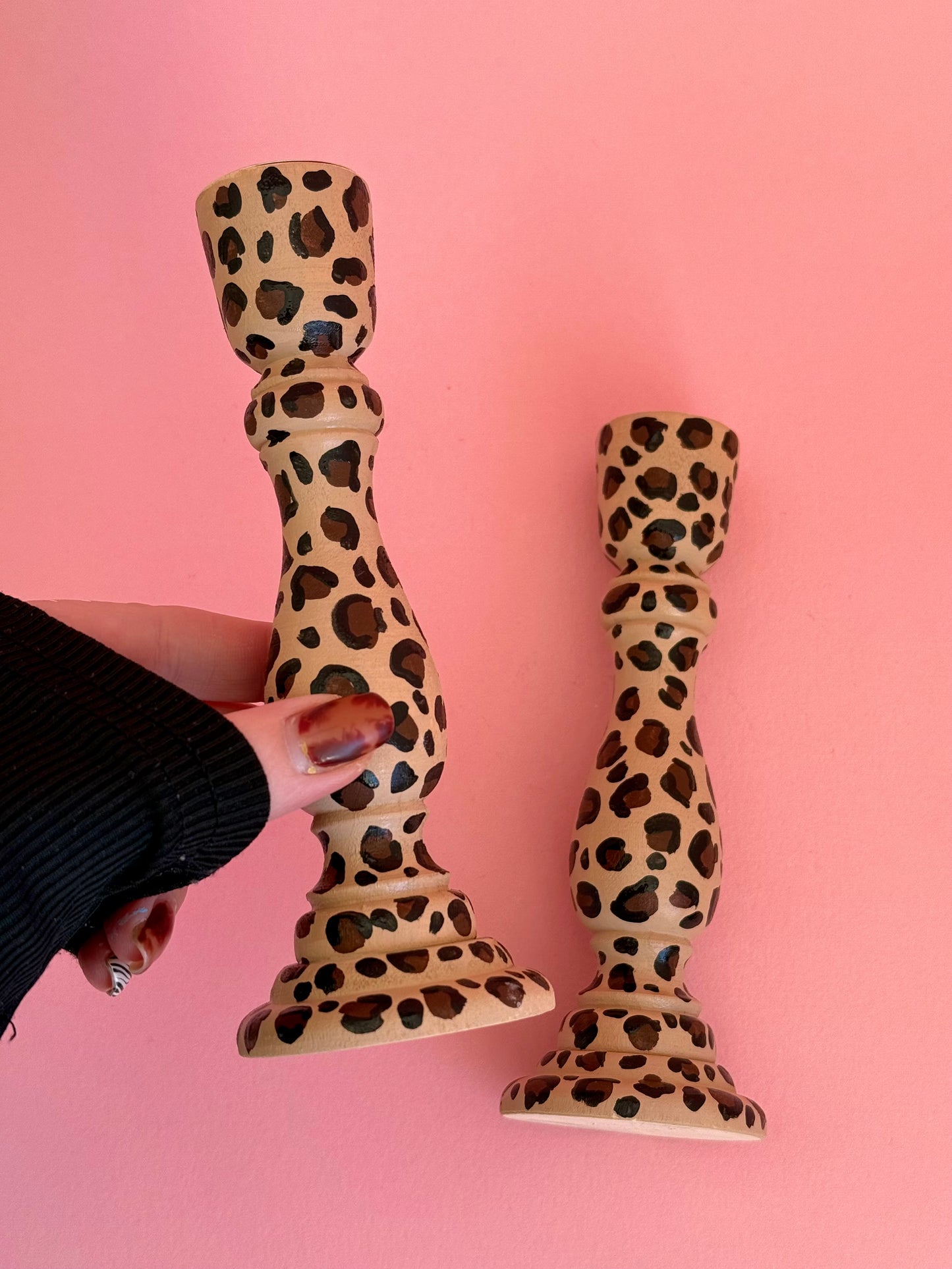 Leopard Print Candlestick Holder Hand Painted