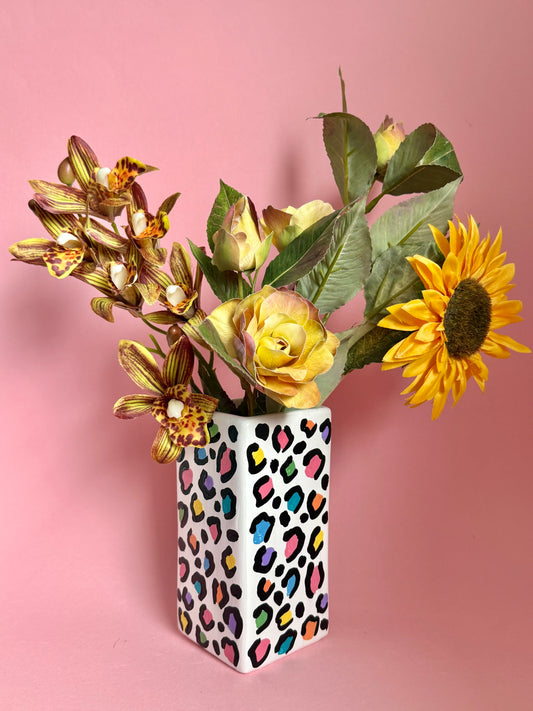 Rainbow Leopard Print Vase