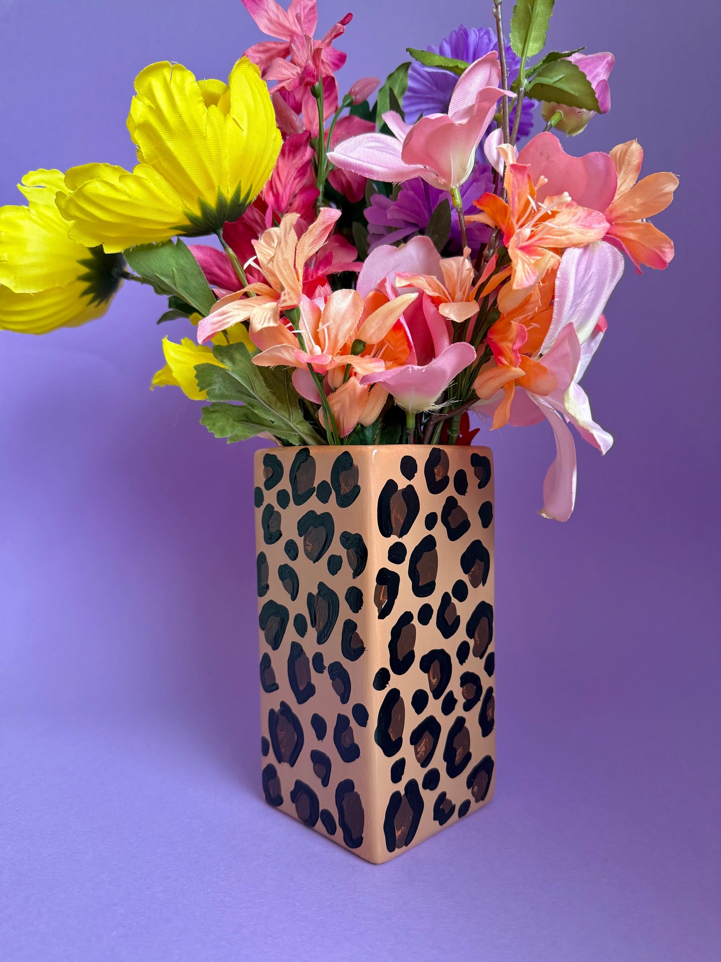 Hand Painted Leopard Print Ceramic Vase
