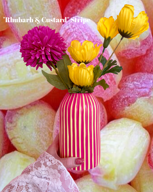 Rhubarb and Custard Stripe Ceramic Vase Yellow & Pink