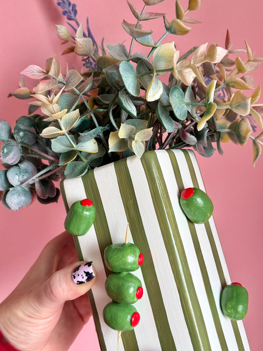 Olive Stripe Ceramic Vase