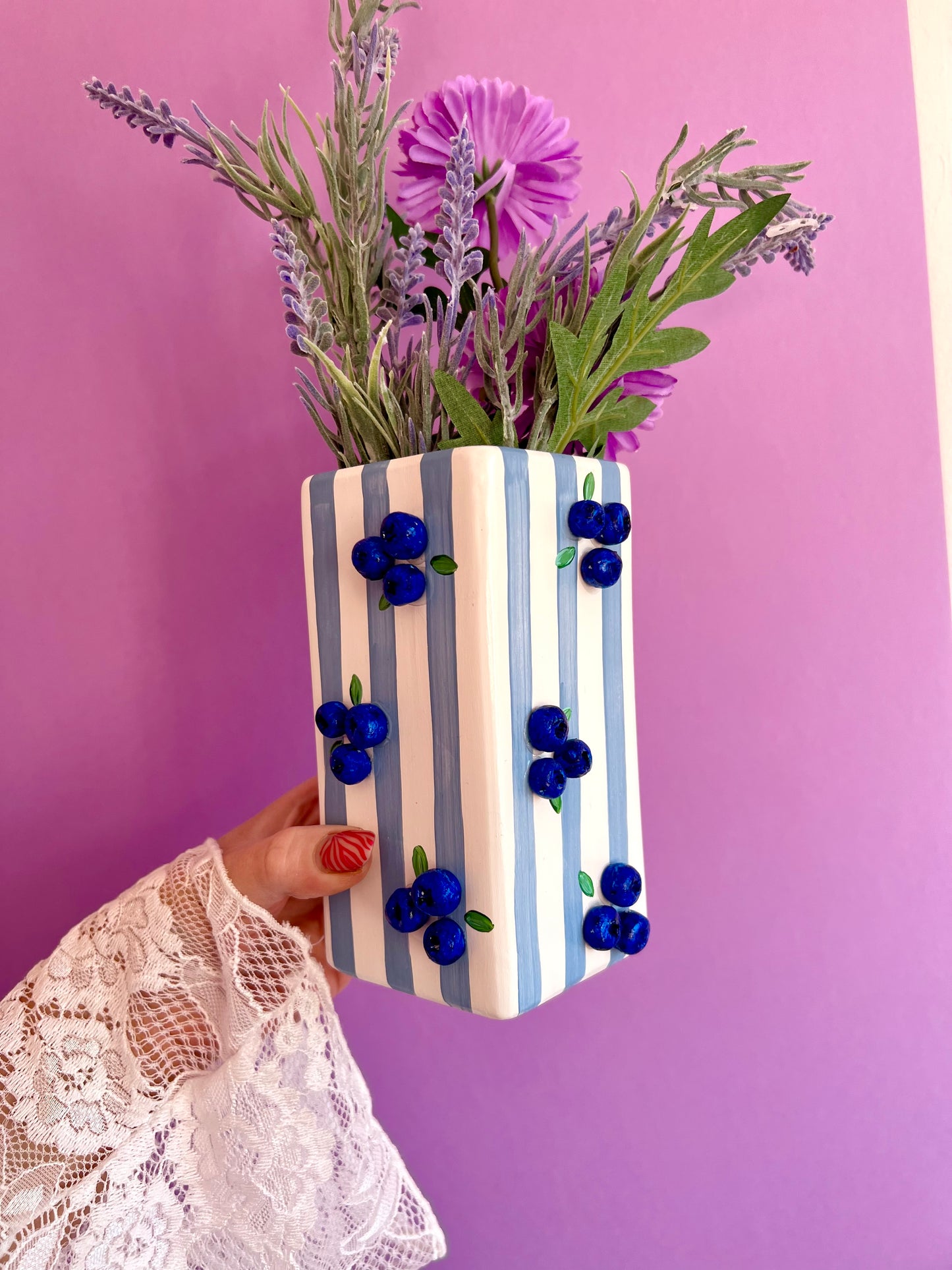 Blueberry Stripe Ceramic Vase