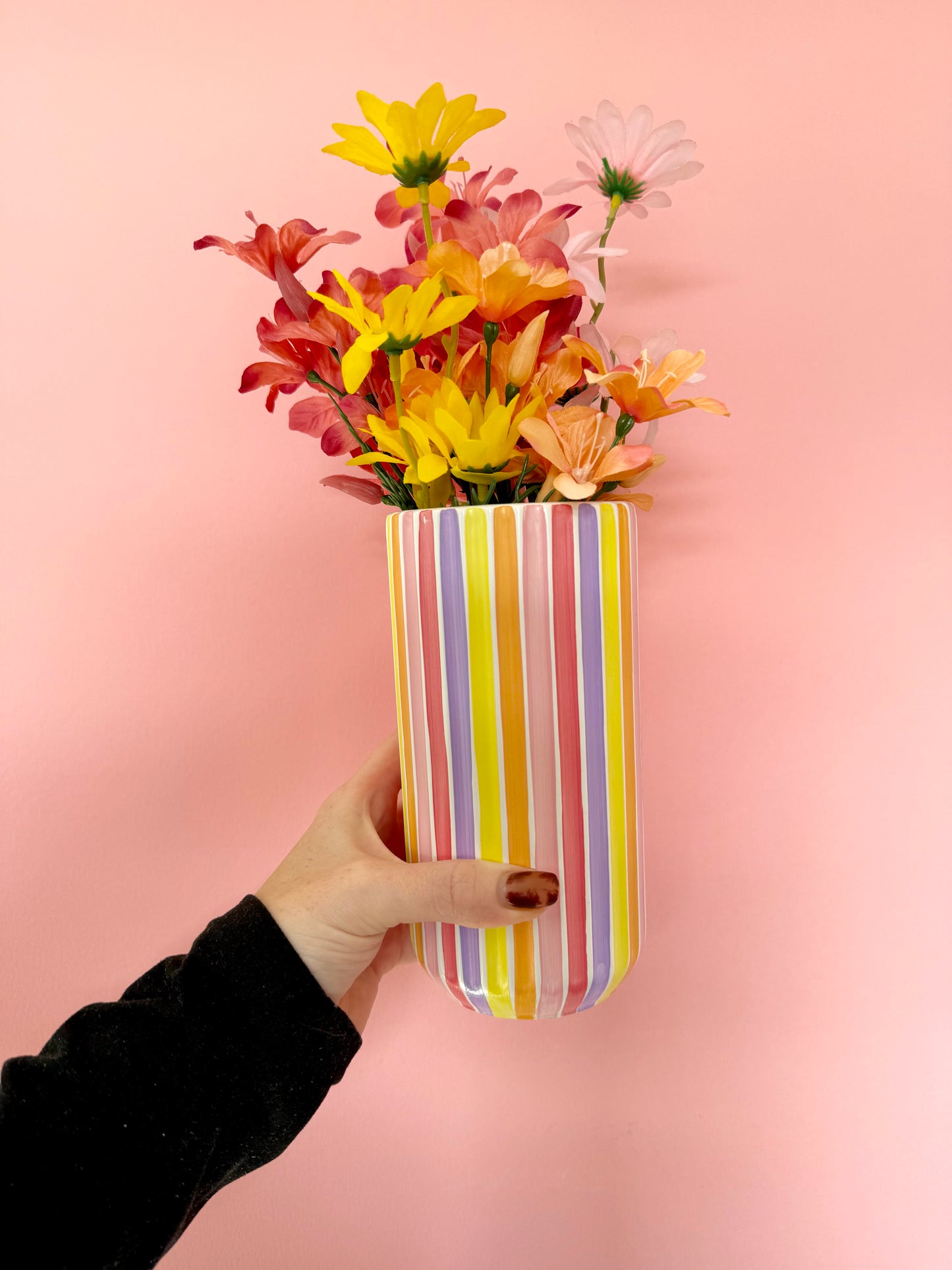 Sunset Stripe Ceramic Vase Hand Painted