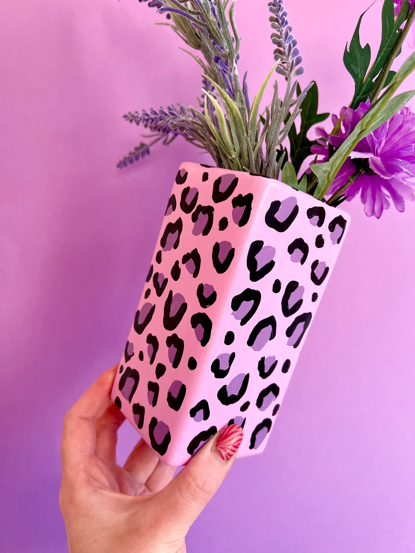 Pink & Lilac Leopard Print Ceramic Vase