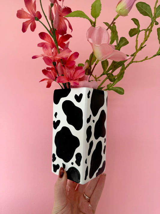 Hand Painted Cow Print Ceramic Flower Vase