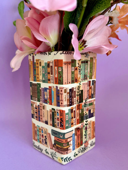 Cosy Library Book Ceramic Vase Decoupage