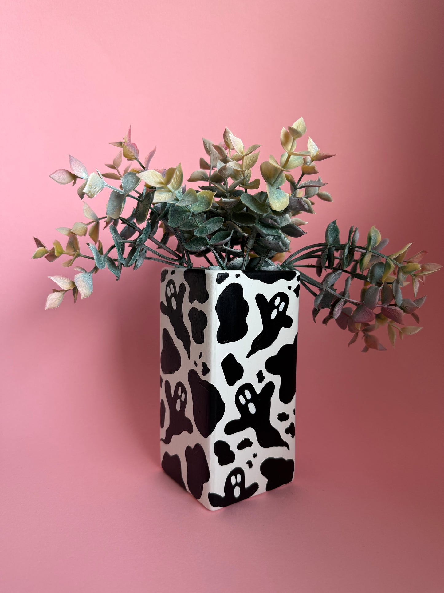 Cow Print Ghostie Ceramic Vase